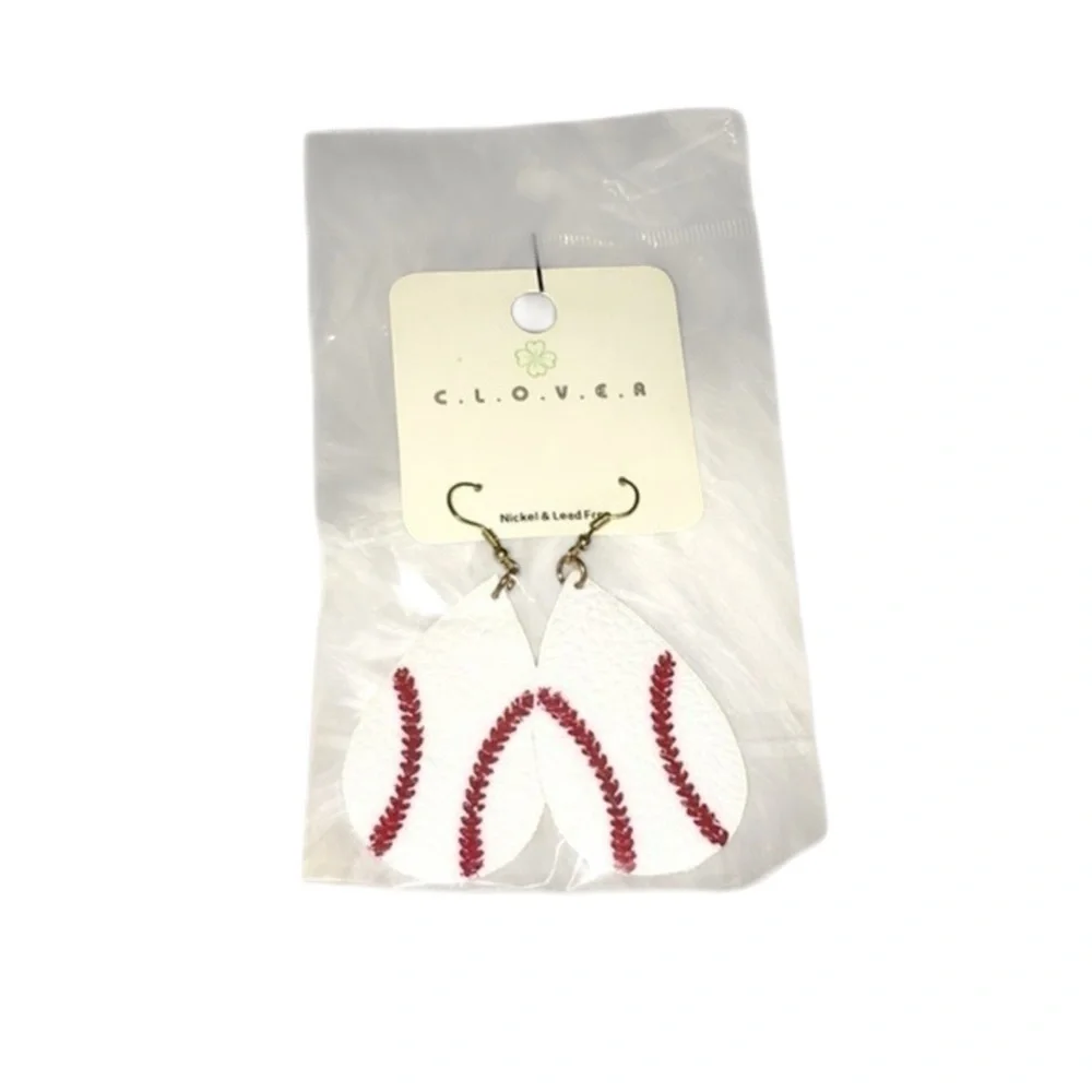 NEW Baseball Leather Teardrop Earrings